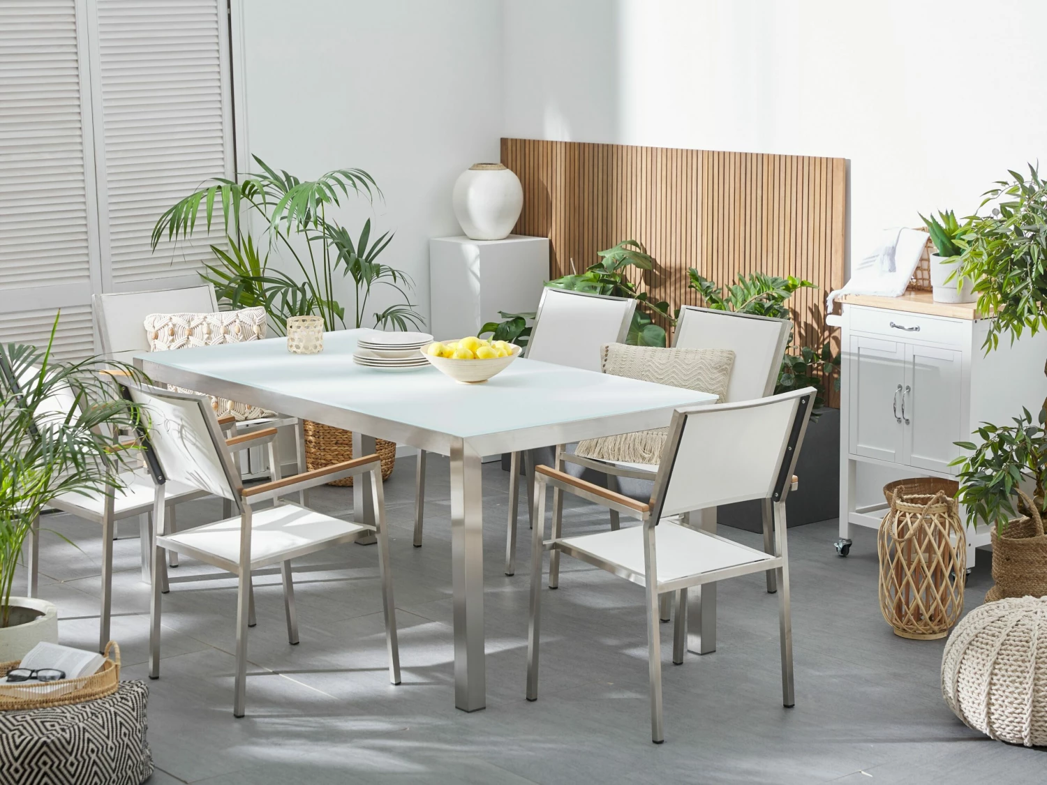 Gartenmöbel Set Glasplatte Weiß 180 X 90 Cm 6-Sitzer Stühle Textilbespannung Weiß GROSSETO – Bild 2