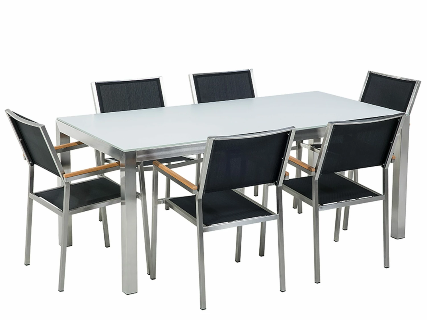 Gartenmöbel Set Glasplatte Weiß 180 X 90 Cm 6-Sitzer Stühle Textilbespannung Schwarz GROSSETO