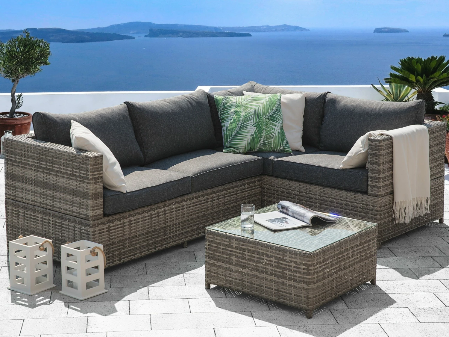 Lounge Set Rattan Grau 4-Sitzer Auflagen Grau AVOLA – Bild 2