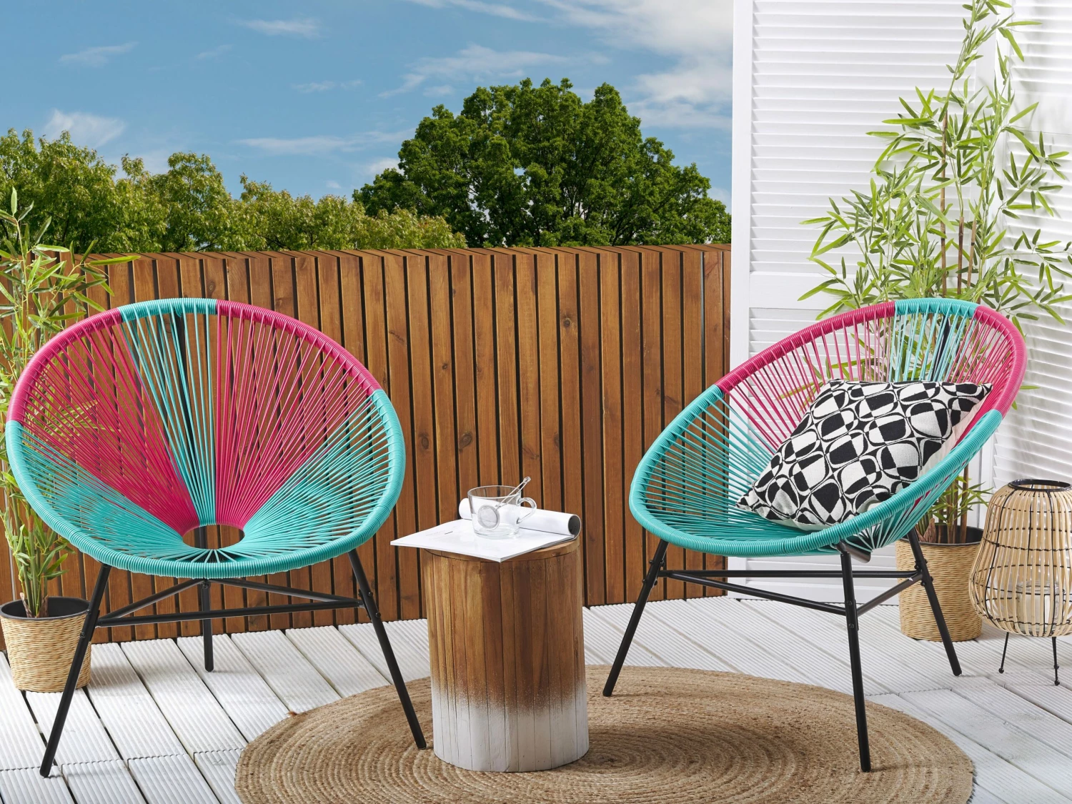 Rattanstuhl Kunststoff Rosa / Türkis 2er Set ø 76 Cm ACAPULCO – Bild 2