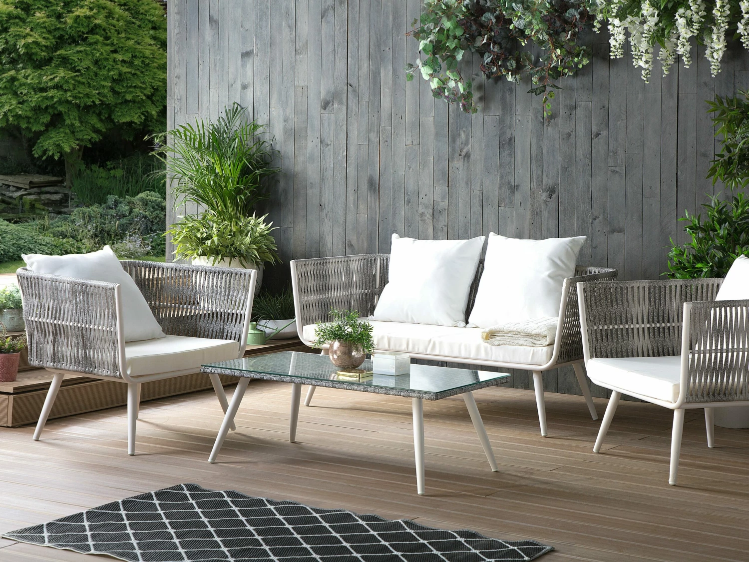 Lounge Set Rattan Grau Meliert 4-Sitzer Auflagen Cremeweiß RAGUSA – Bild 2