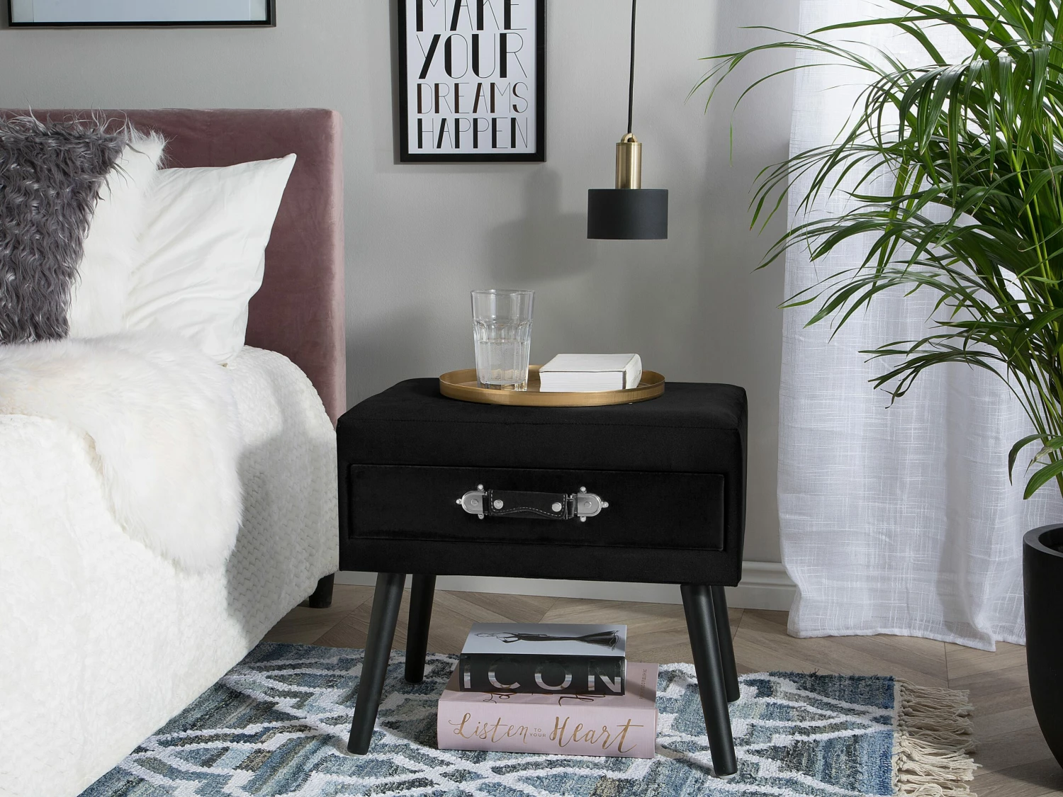 Nachttisch Schwarz Samtstoff EUROSTAR – Bild 2