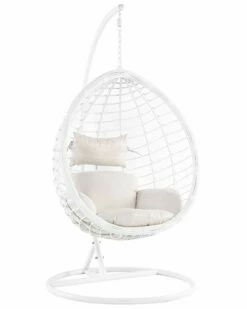 Hängesessel Mit Gestell ø 106 Cm Rattan Weiß FANO
