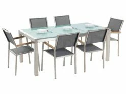 Gartenmöbel Set Crashglas 180 X 90 Cm 6-Sitzer Stühle Textilbespannung Grau GROSSETO