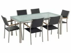 Gartenmöbel Set Crashglas 180 X 90 Cm 6-Sitzer Stühle Rattan Schwarz GROSSETO