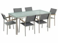 Gartenmöbel Set Crashglas 180 X 90 Cm 6Sitzer Stühle Textilbespannung Grau GROSSETO