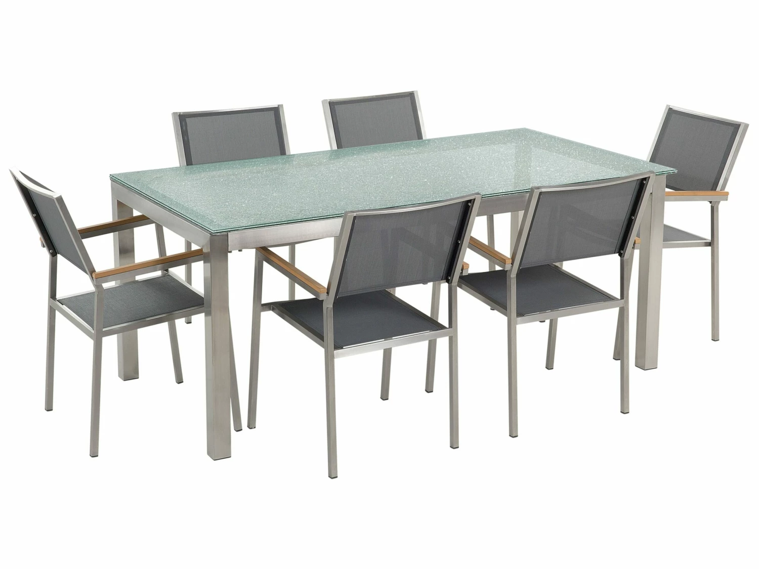 Gartenmöbel Set Crashglas 180 X 90 Cm 6Sitzer Stühle Textilbespannung Grau GROSSETO