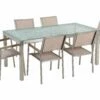 Gartenmöbel Set Crashglas 180 X 90 Cm 6Sitzer Stühle Textilbespannung Beige GROSSETO