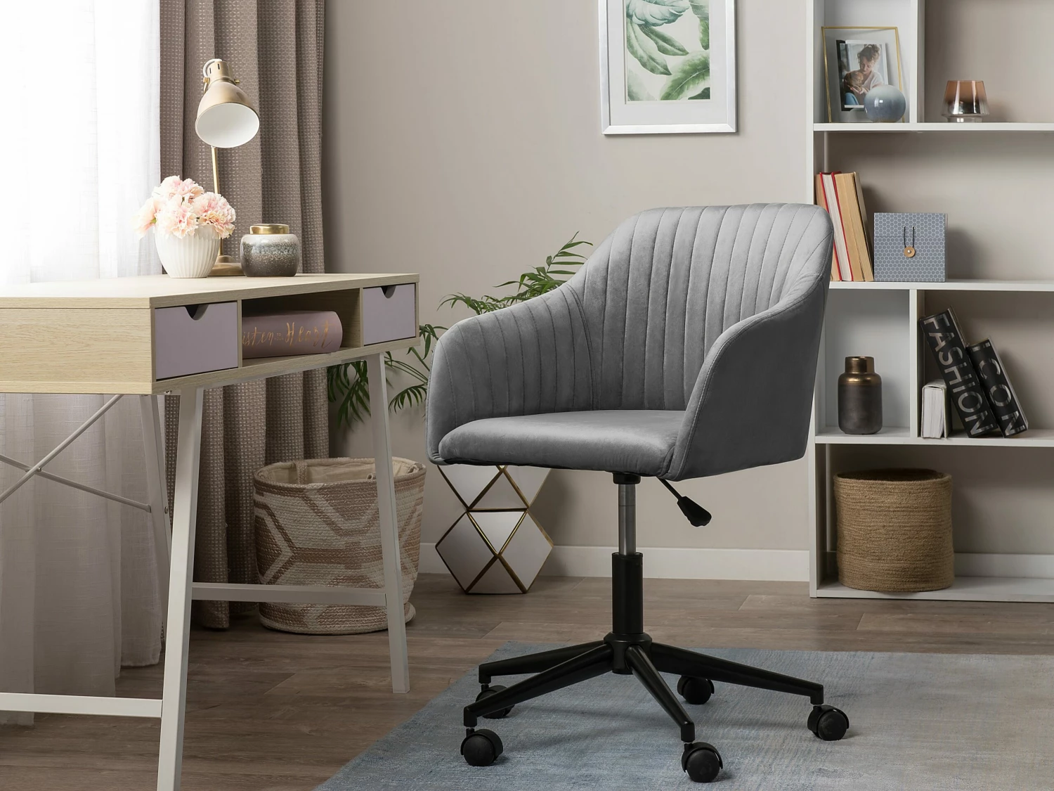 Arbeitshocker Mit Rollen Grau Samtstoff VENICE – Bild 2