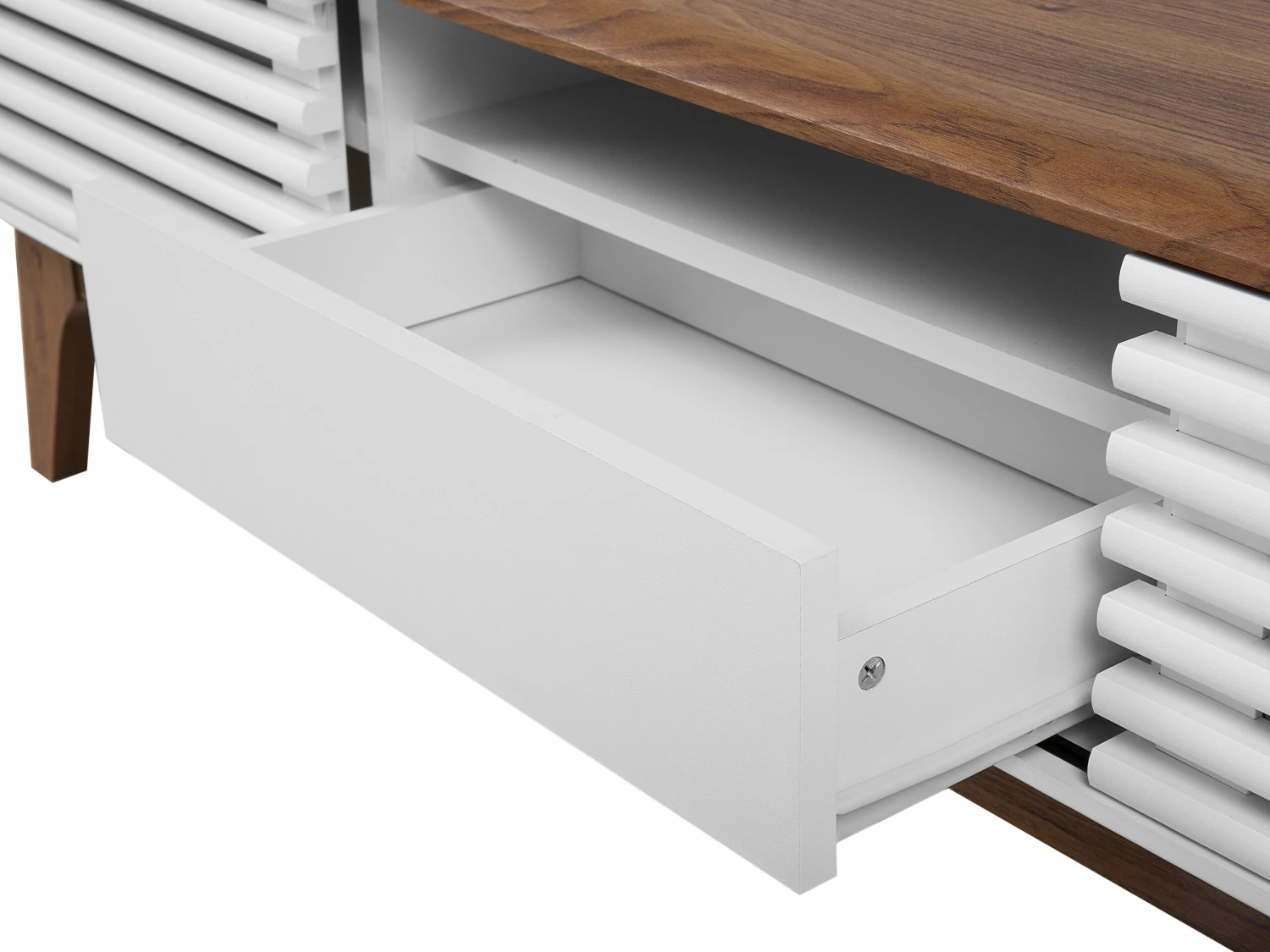 TV-Möbel Dunkler Holzfarbton / Weiß Mit Schublade 149 X 35 X 44 Cm DETROIT – Bild 10