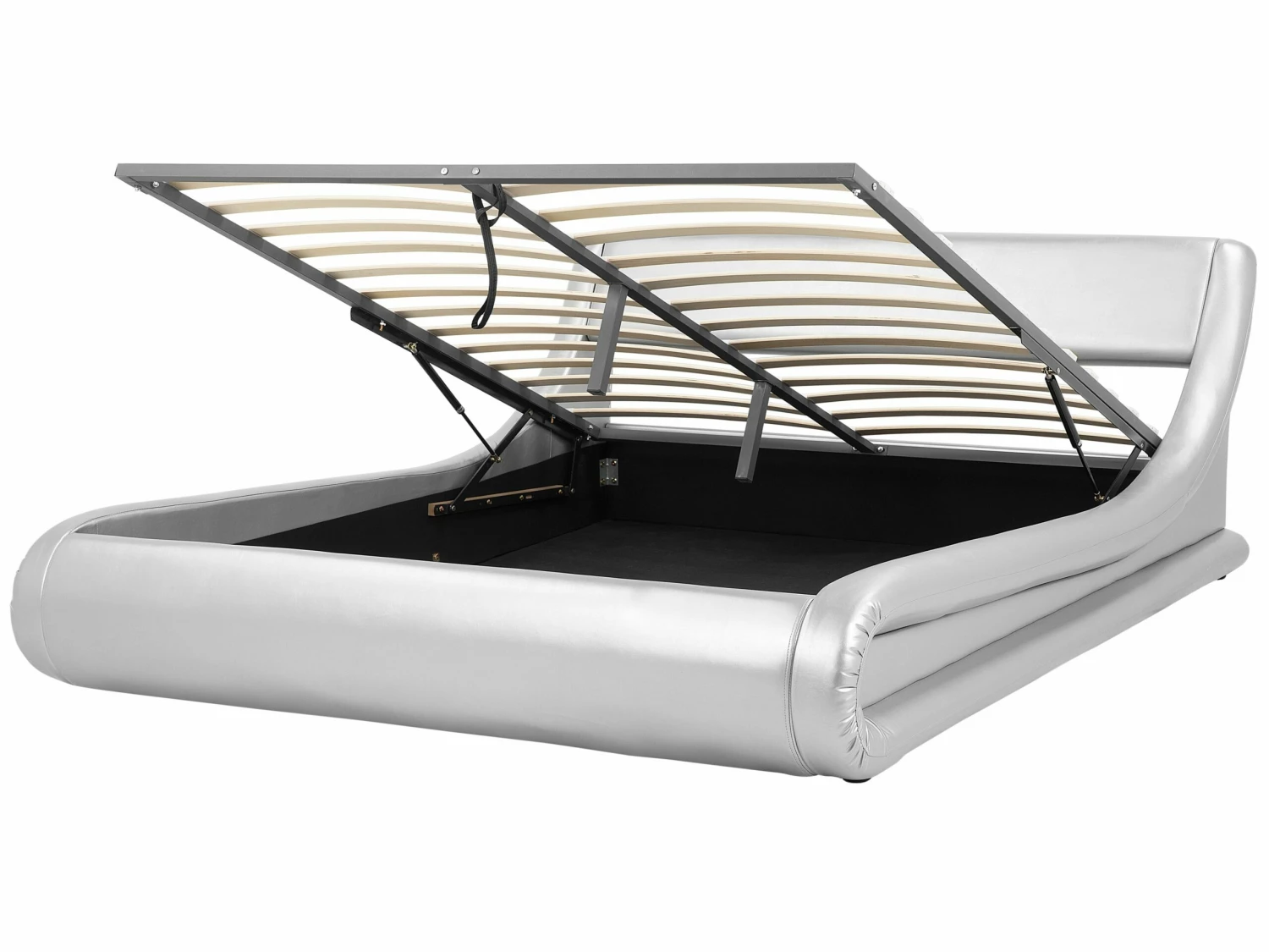 Bett Kunstleder Silber Mit Bettkasten Hochklappbar Verschiedene Größen AVIGNON