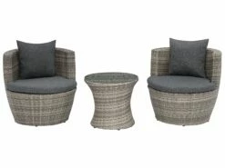 Balkonset Rattan Grau 2-Sitzer Auflagen Grau CAPRI