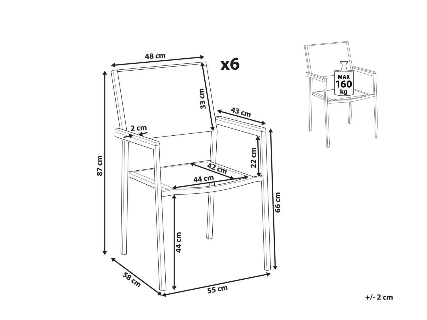 Gartenstuhl Rattan 6er Set Edelstahl GROSSETO – Bild 8