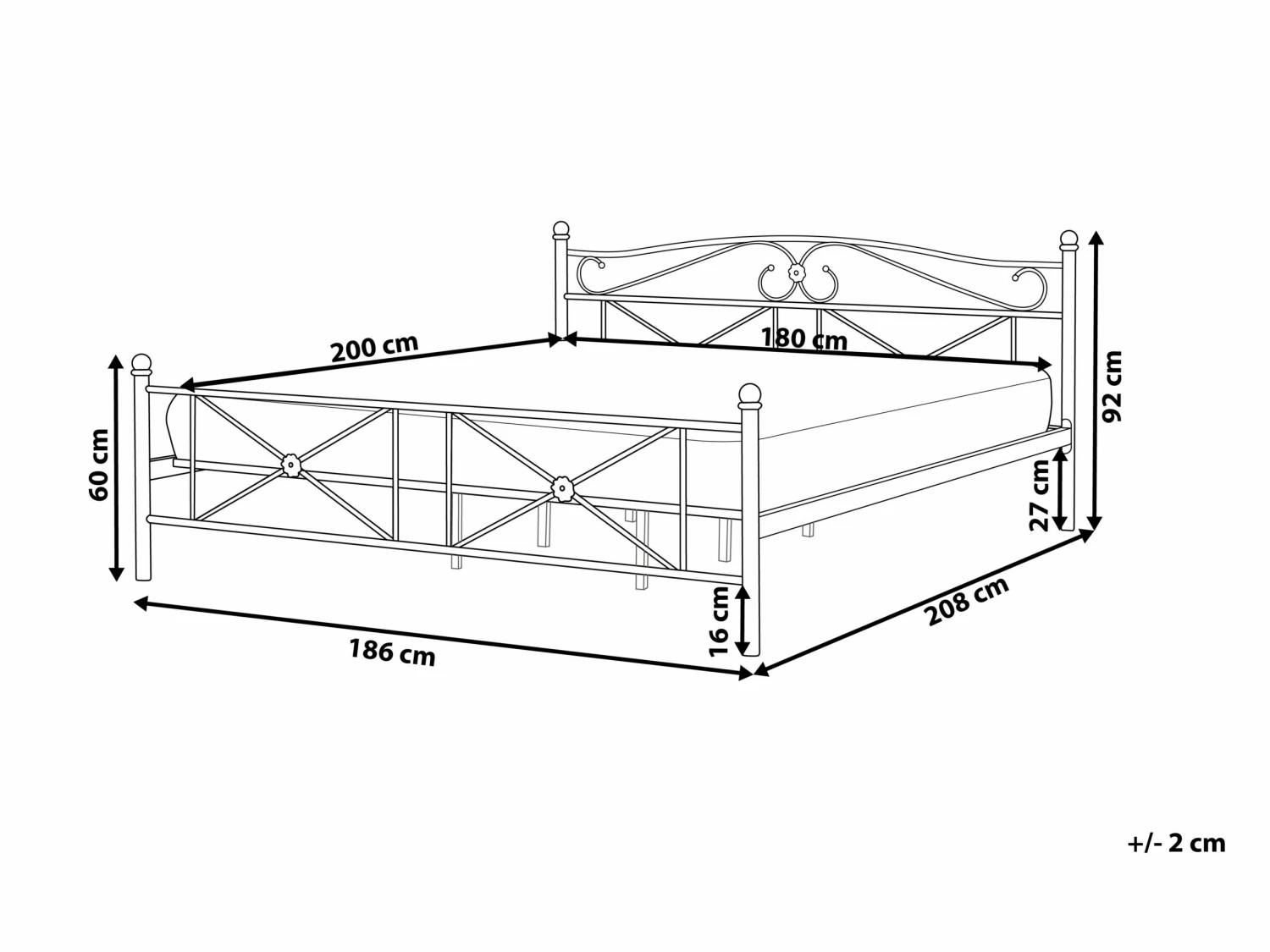 Metallbett Weiß Lattenrost Verschiedene Größen RODEZ – Bild 9
