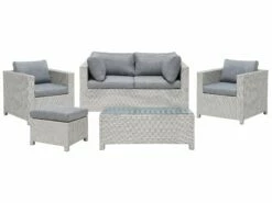 Lounge Set Rattan Hellgrau 4-Sitzer Auflagen Grau MILANO