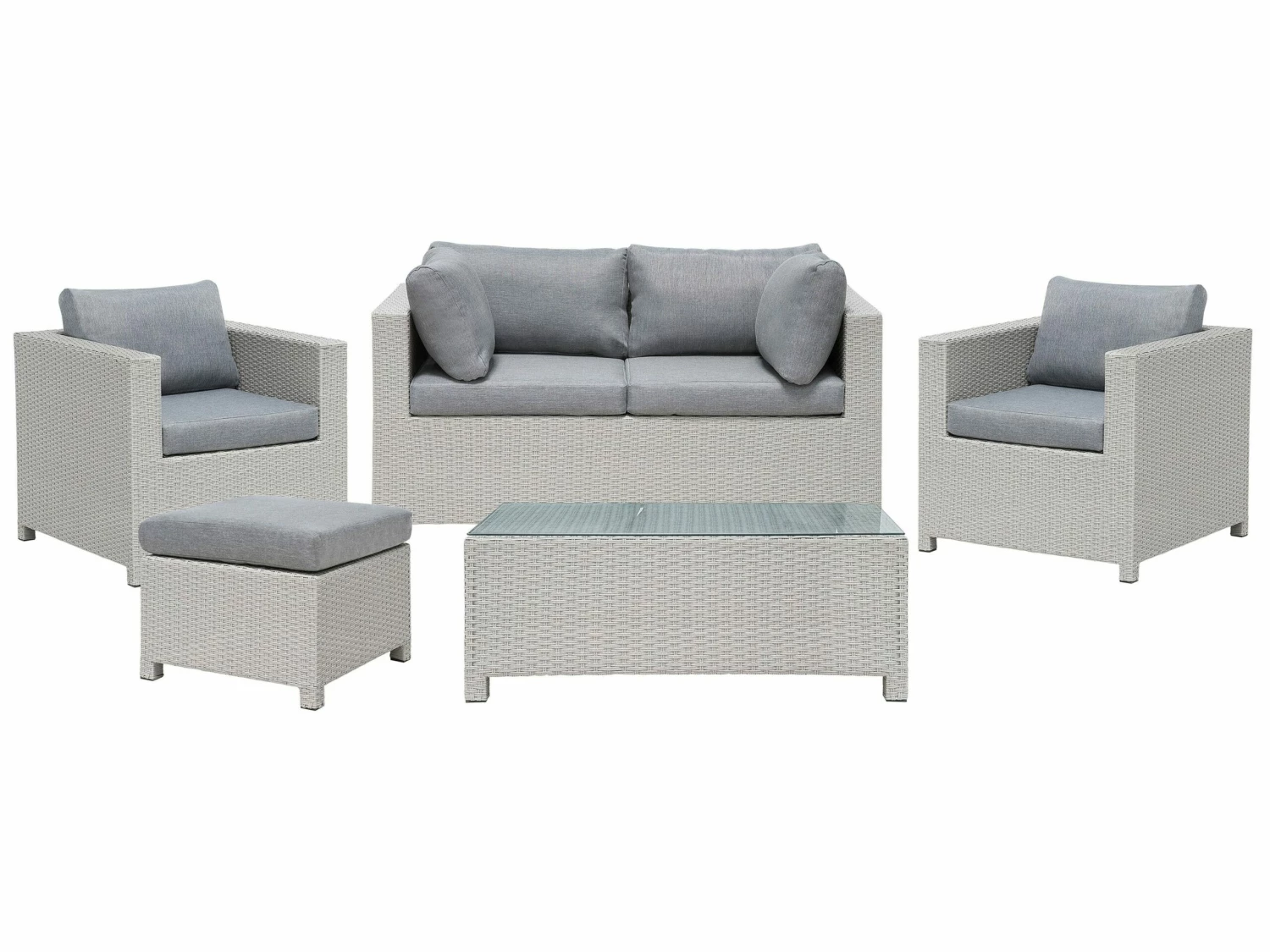 Lounge Set Rattan Hellgrau 4-Sitzer Auflagen Grau MILANO