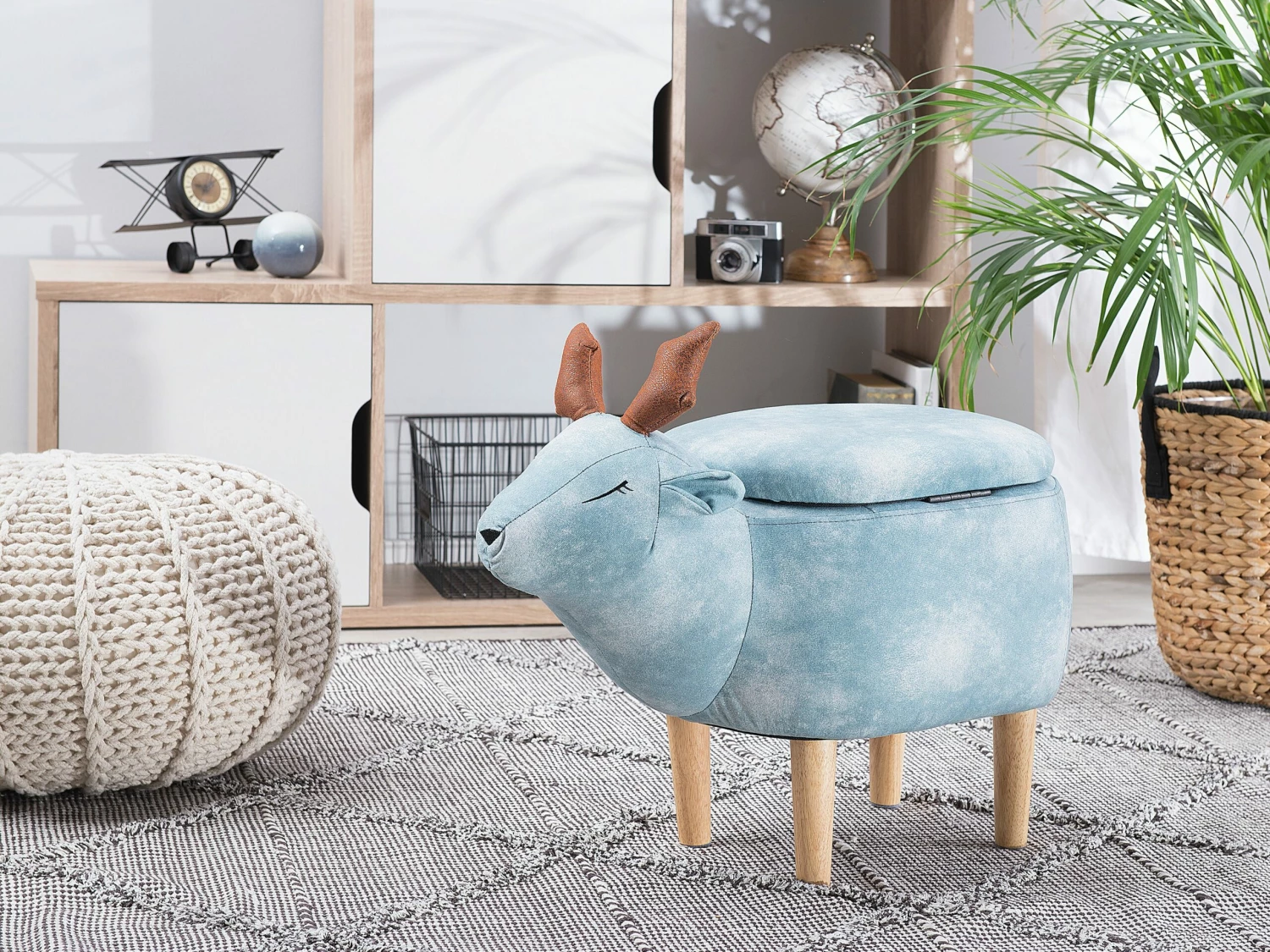 Hocker Polsterbezug Mit Stauraum Hellblau REINDEER – Bild 2