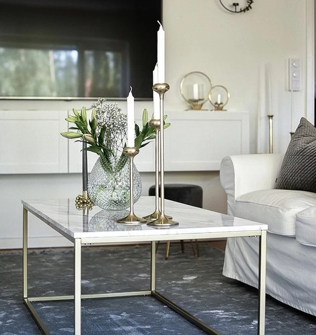 Couchtisch Beige / Gold Marmor Optik Rechteckig 60 X 100 Cm DELANO – Bild 5