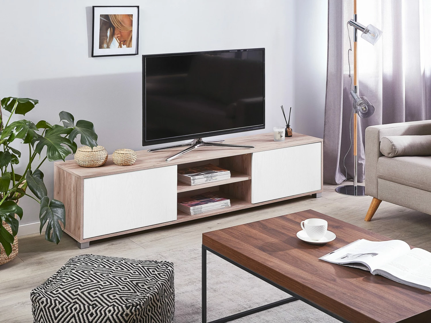 TV-Möbel Weiß / Heller Holzfarbton 180 X 41 X 41 Cm LINCOLN – Bild 2