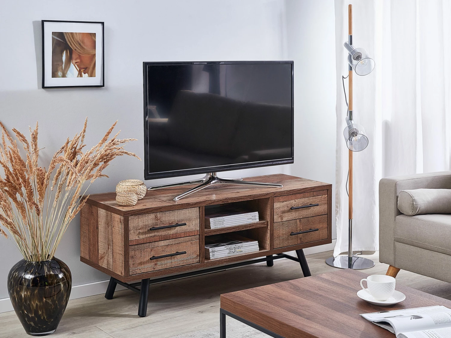 TV-Möbel Heller Holzfarbton Mit 4 Schubladen 127 X 40 X 51 Cm ATLANTA – Bild 2