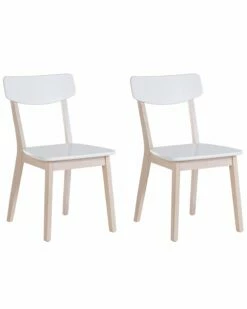 Esszimmerstuhl Gummibaumholz Hellbraun / Weiß 2er Set SANTOS