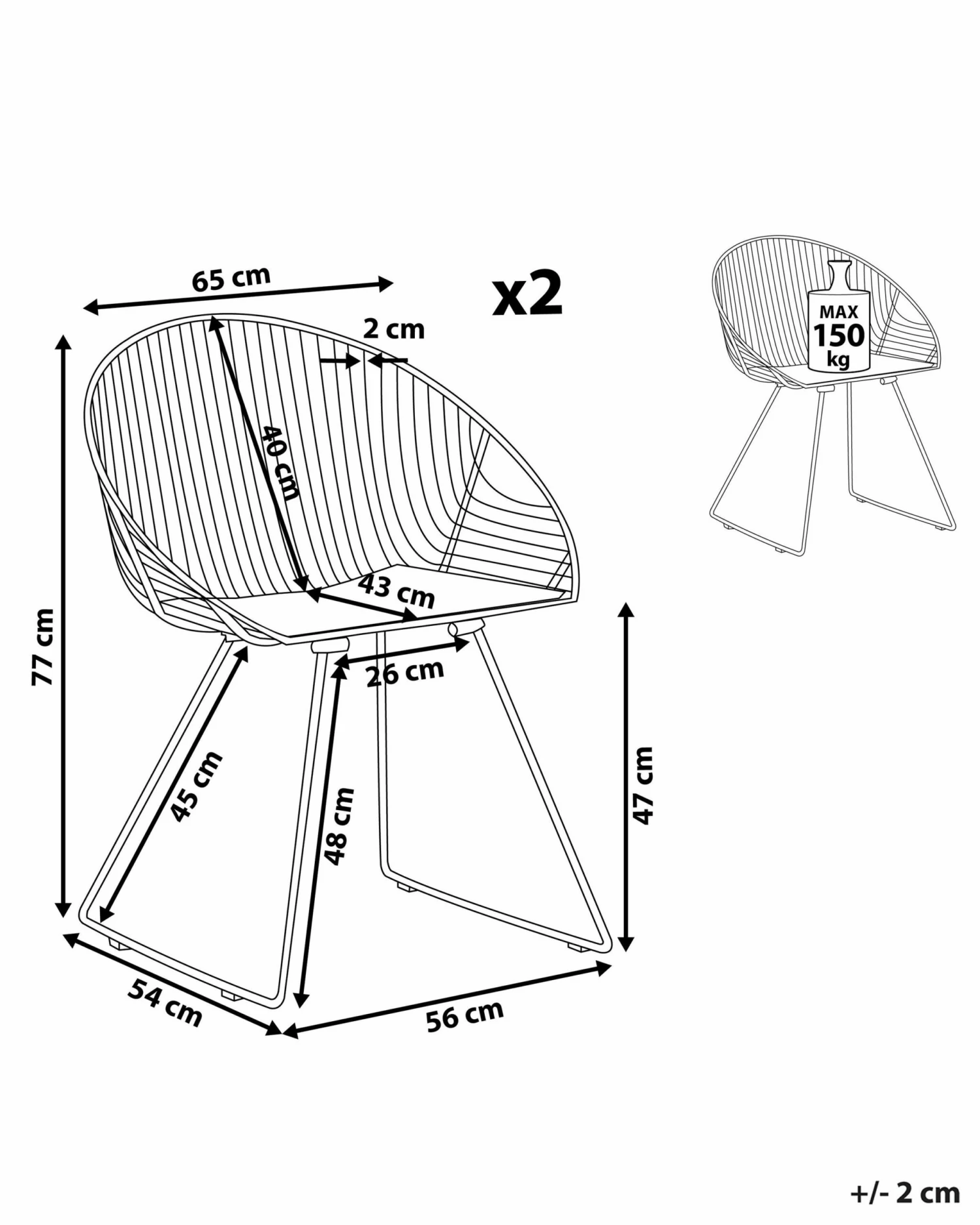 Metallstuhl Silber 2er Set AURORA – Bild 8