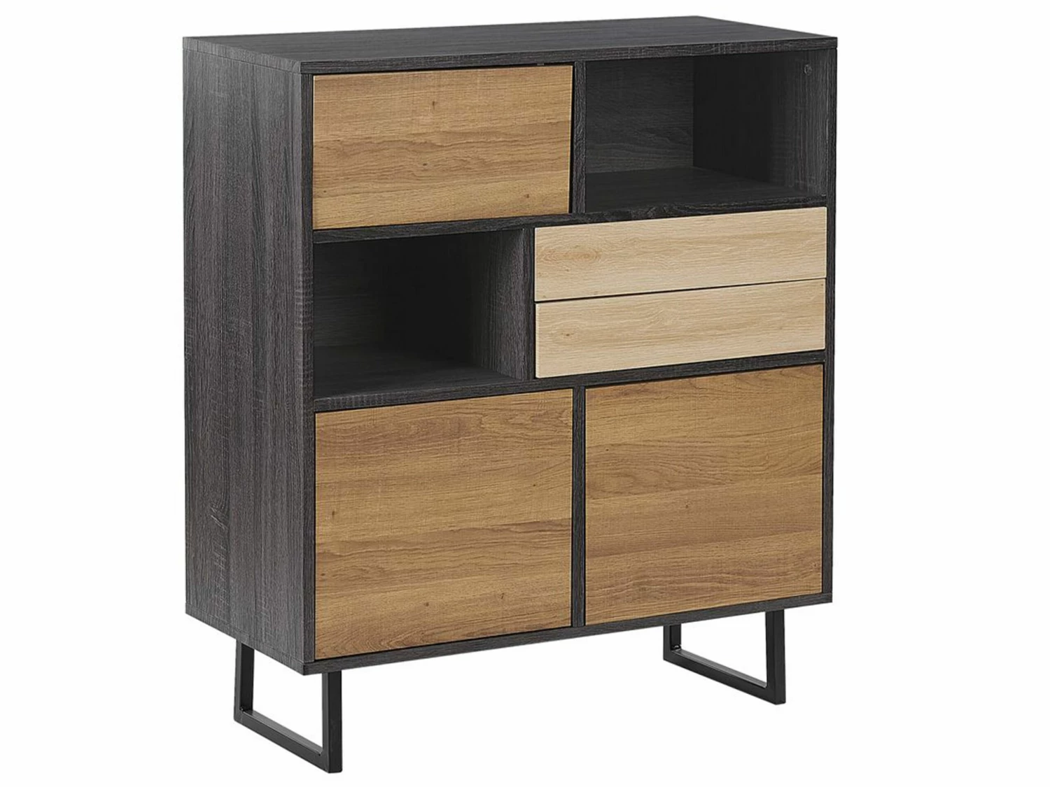 Sideboard Dunkler Holzfarbton 3 Schränke 2 Schubladen MAINE