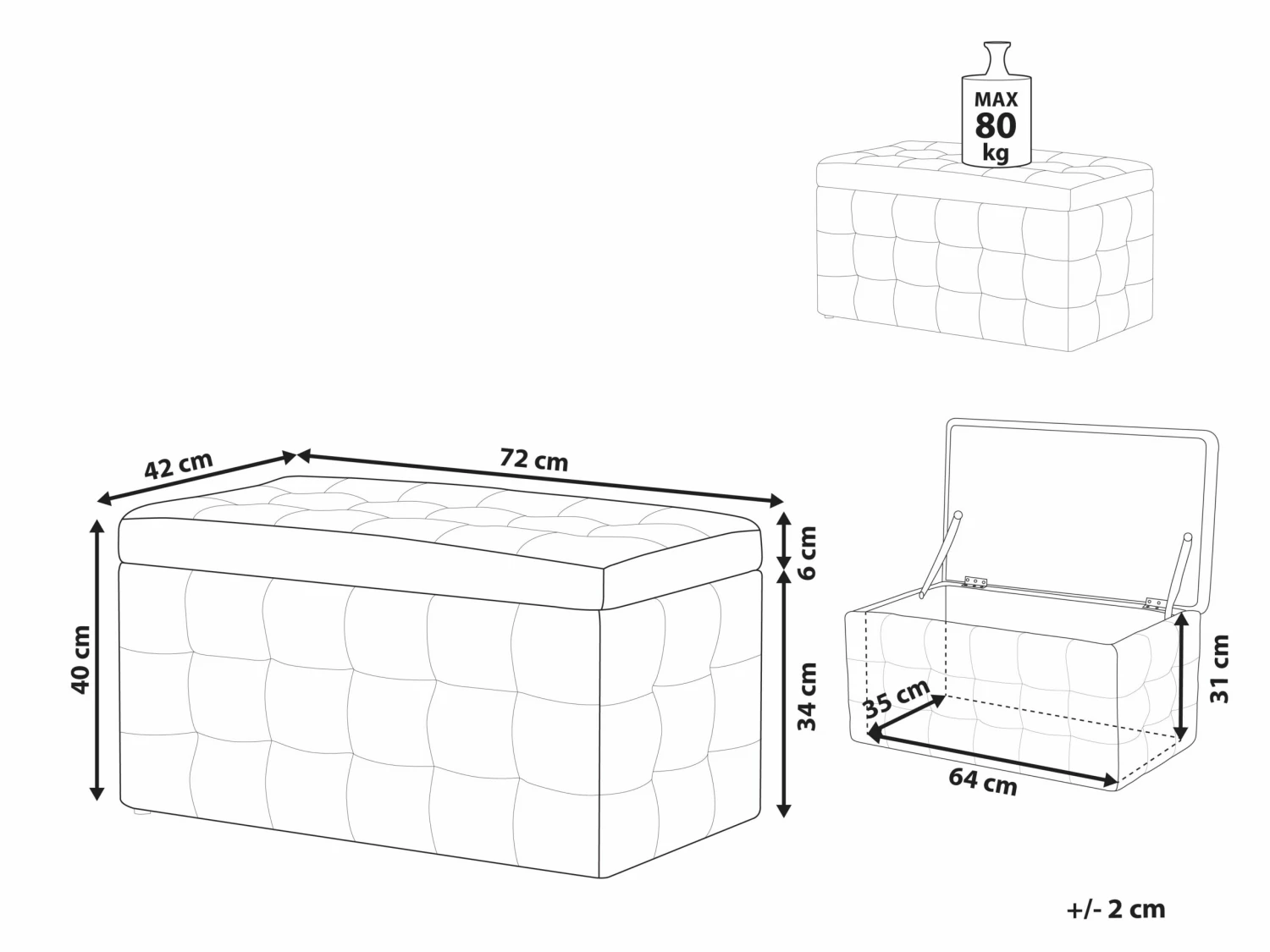 Hocker Mit Stauraum Kunstleder Schwarz MICHIGAN – Bild 10