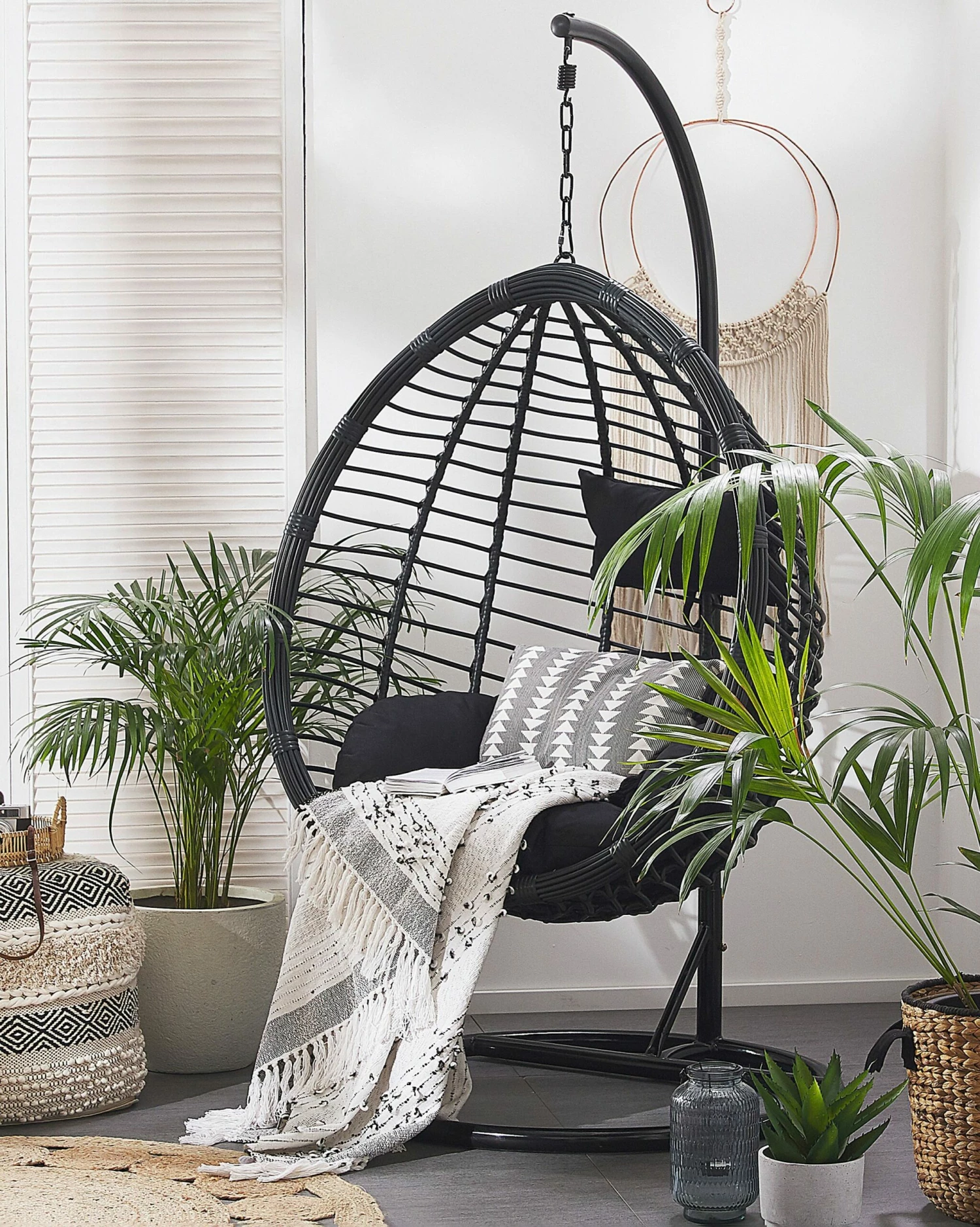 Hängesessel Mit Gestell Rattan Schwarz ø 97 Cm TOLLO – Bild 6