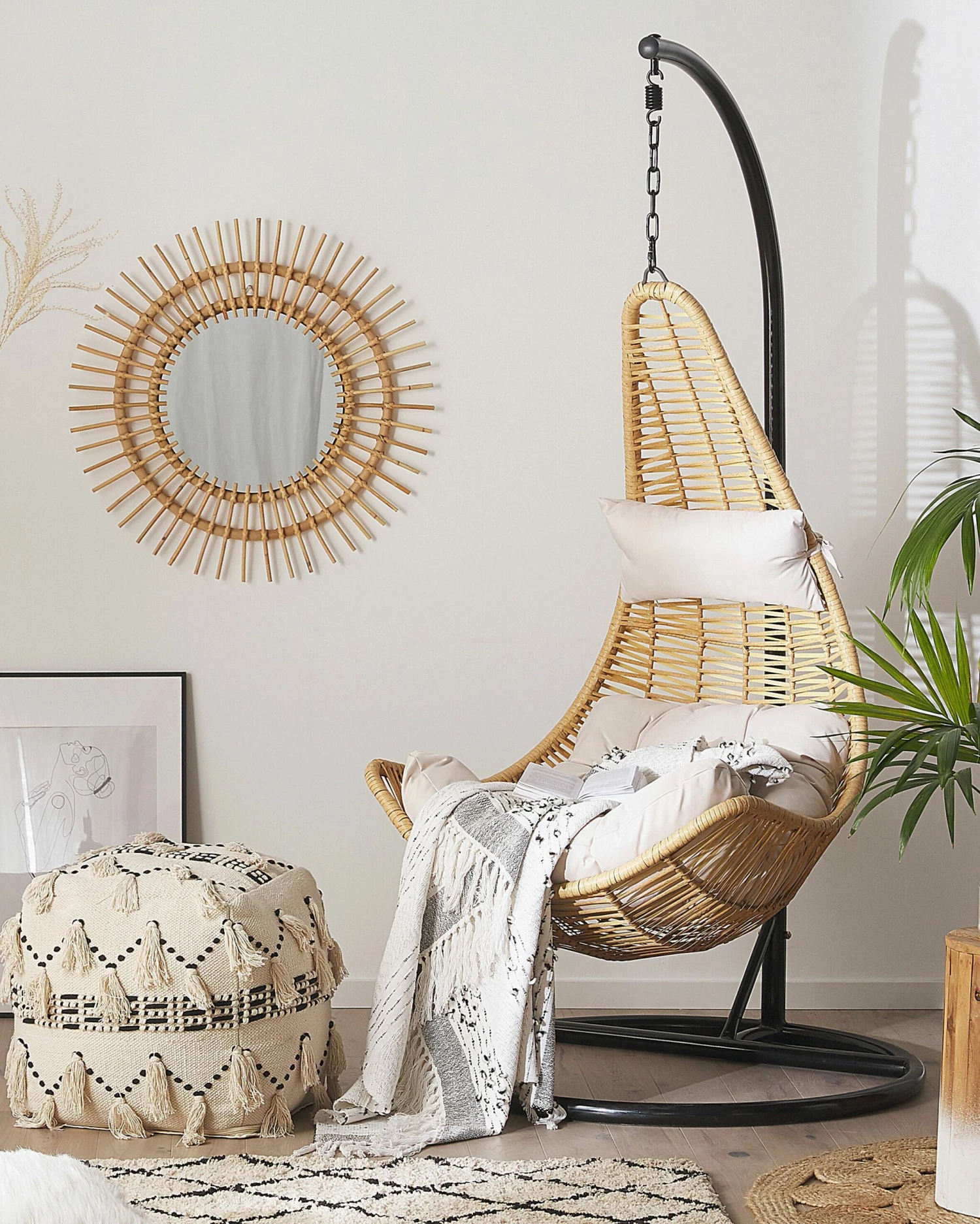 Hängesessel Mit Gestell ø 95 Cm Rattan Natürlich ATRI II – Bild 2