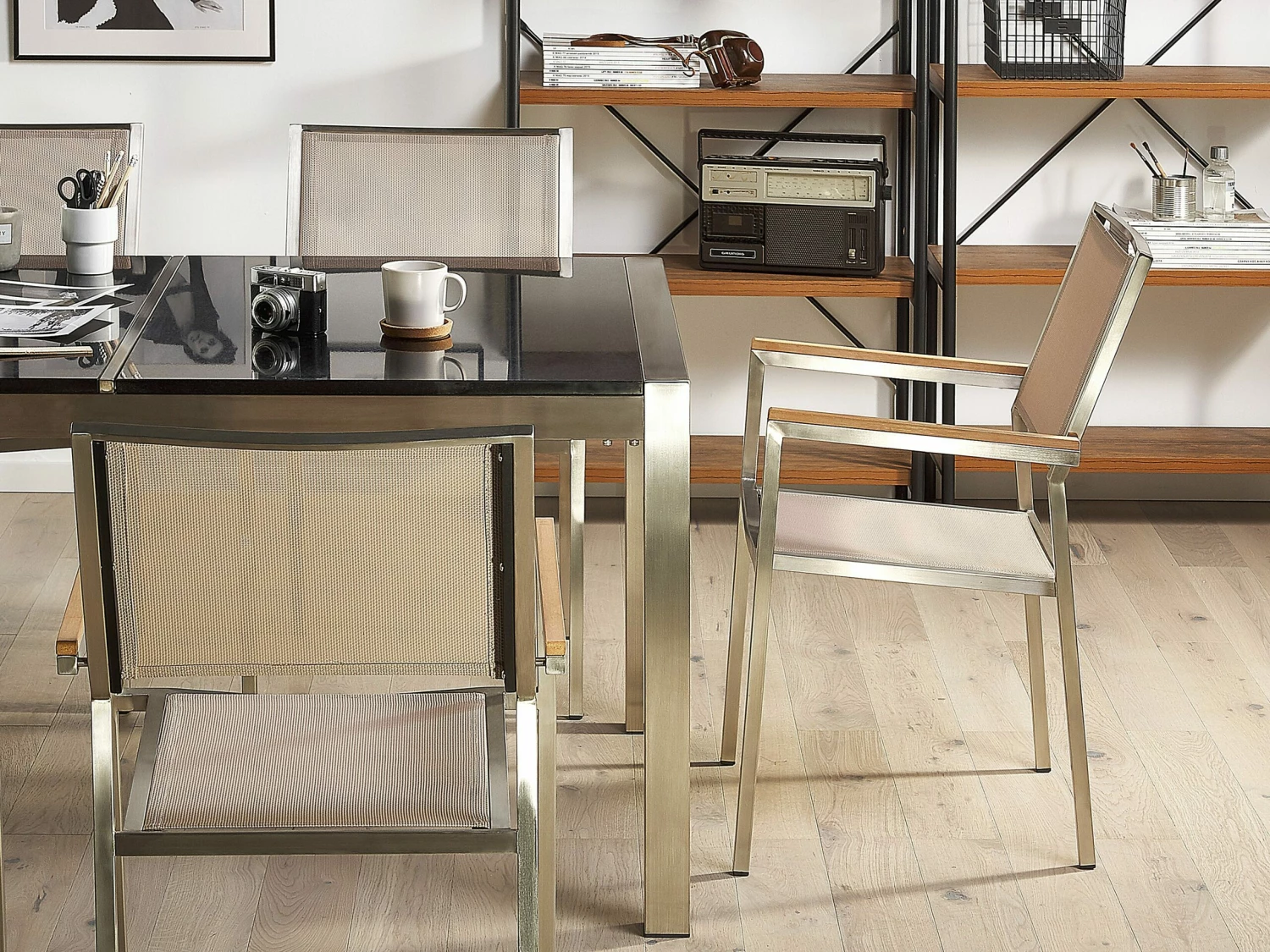 Gartenmöbel Set Crashglas 180 X 90 Cm 6Sitzer Stühle Textilbespannung Beige GROSSETO – Bild 7