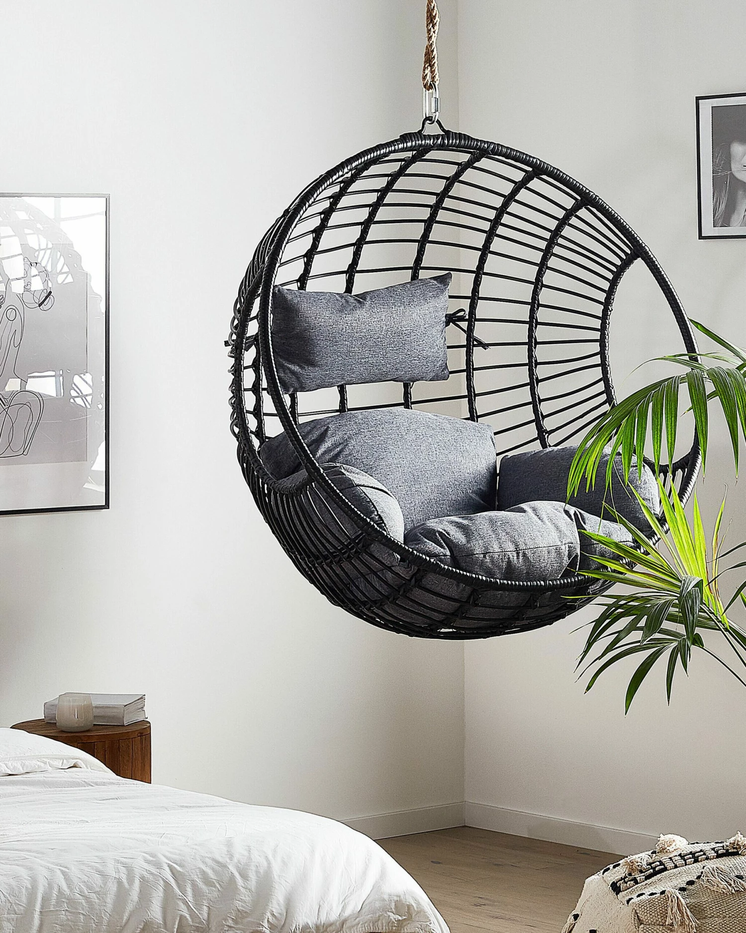 Hängesessel Mit Gestell ø 97 Cm Rattan Schwarz ASPIO – Bild 4