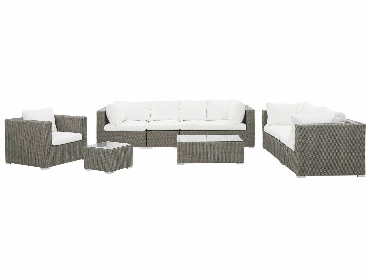 Lounge Set Rattan Taupe 8-Sitzer Auflagen Cremeweiß MAESTRO II