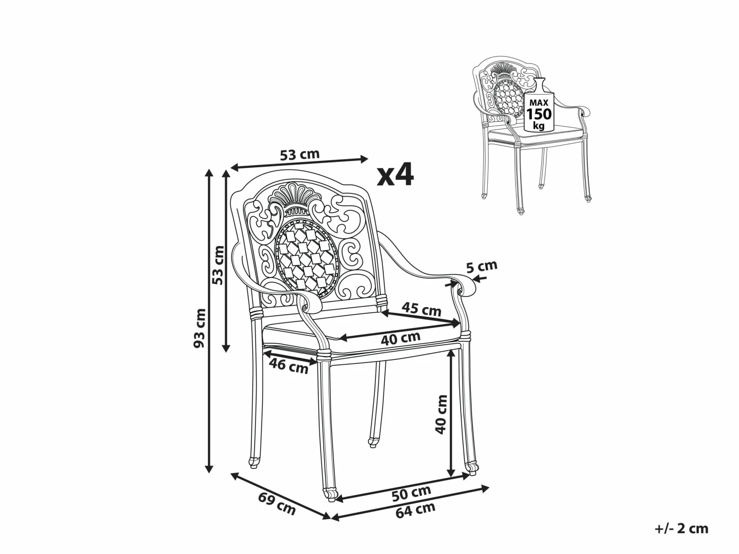 Gartenstuhl Aluminium Dunkelbraun 4er Set SALENTO – Bild 10