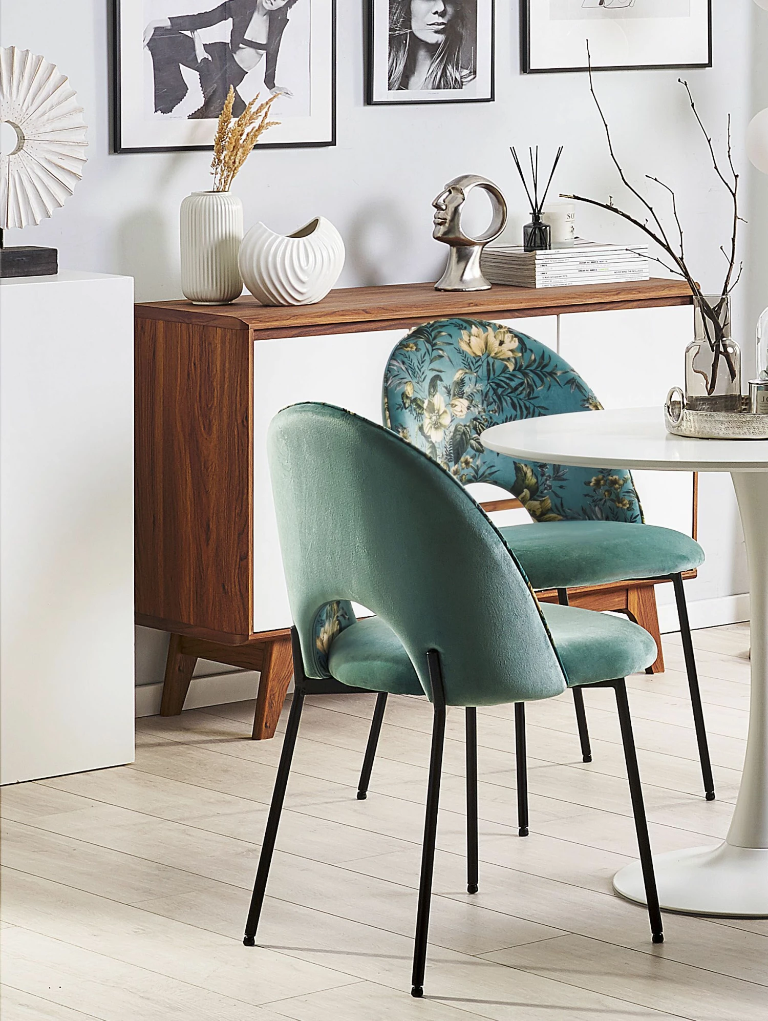 Esszimmerstuhl Samtstoff Hellgrün Blumenmuster 2er Set COVELO – Bild 3