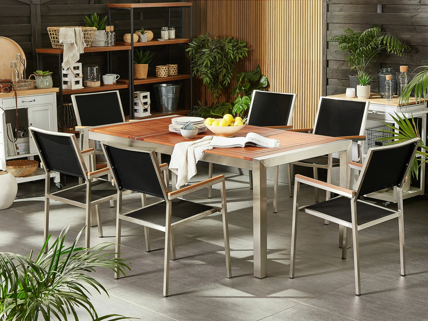 Gartenmöbel Set Eukalyptusholz 180 Cm 6-Sitzer Textilbespannung Schwarz GROSSETO – Bild 2