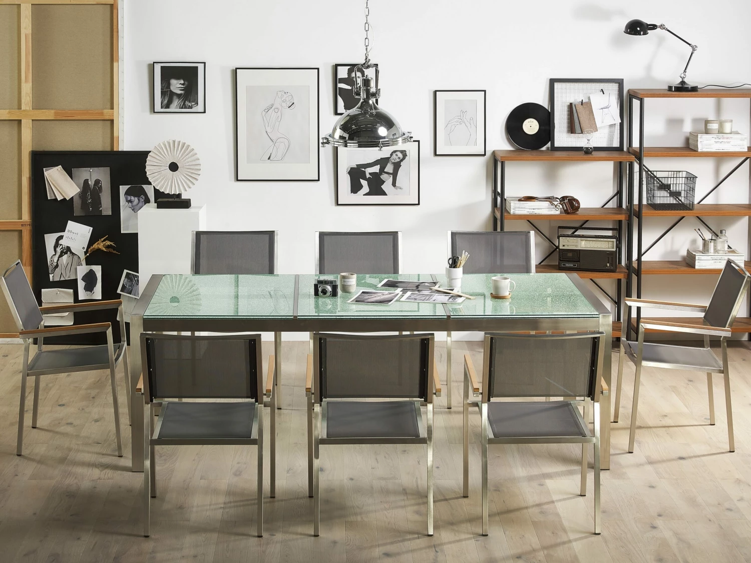 Gartenmöbel Set Crashglas 220 X 100 Cm 8-Sitzer Stühle Textilbespannung Grau GROSSETO – Bild 4