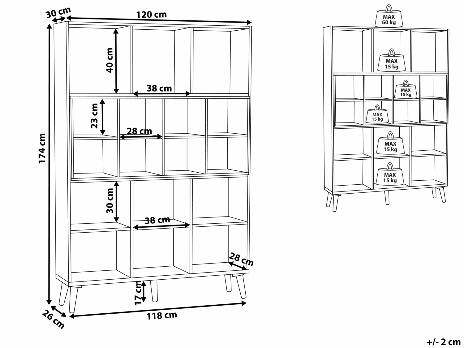 Regal Heller Holzfarbton / Grau 17 Fächer ALLOA – Bild 10