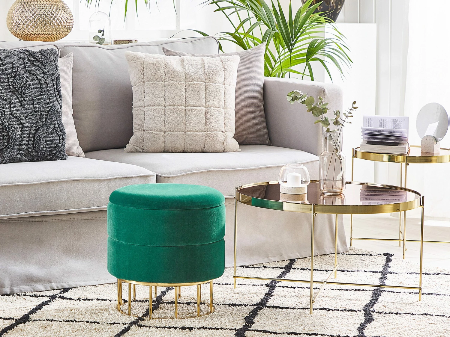 Pouf Samtstoff Mit Stauraum Dunkelgrün ⌀ 37 Cm ELGIN – Bild 2