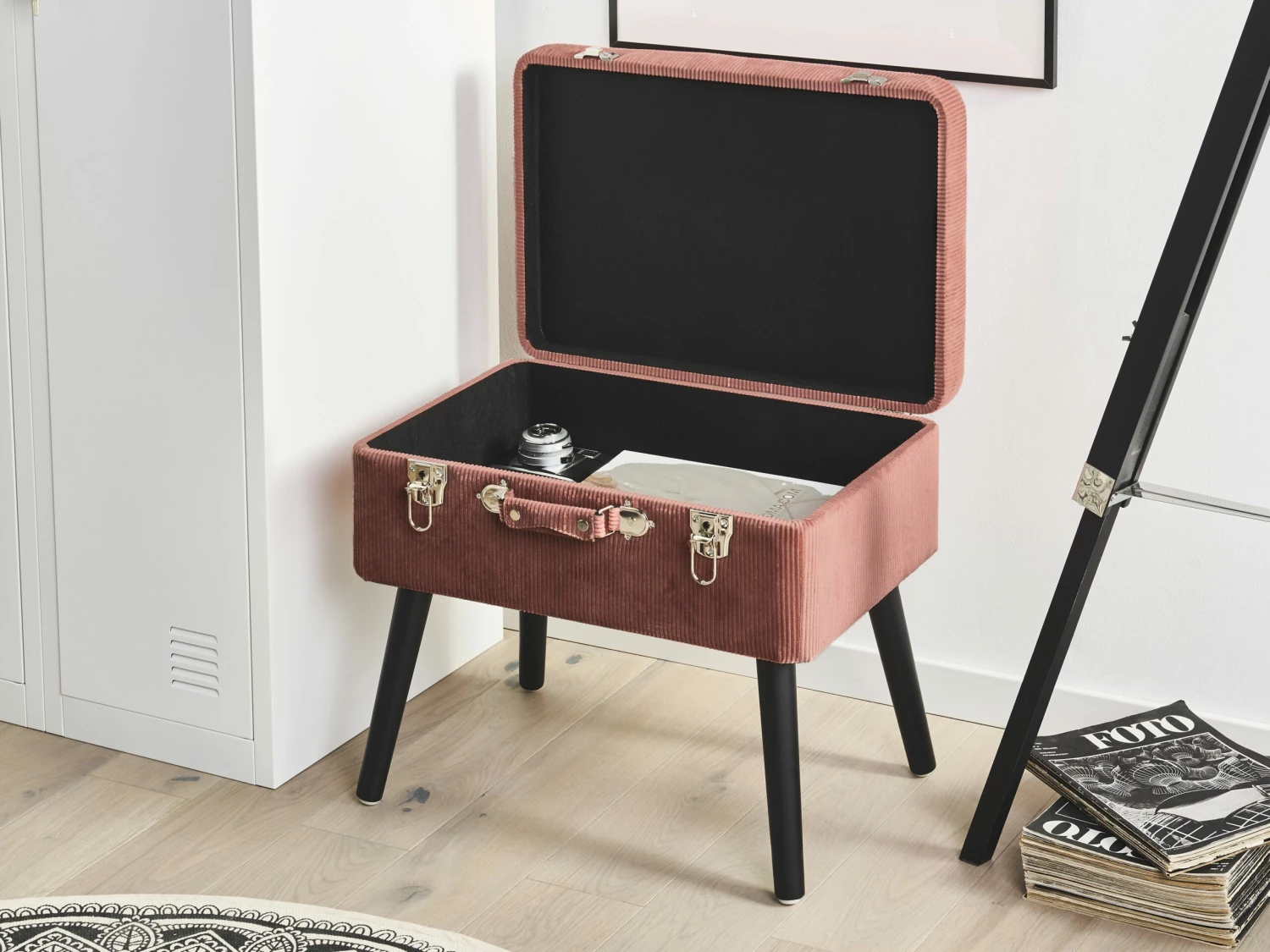 Hocker Mit Stauraum Rosa Cord Koffer-Design MALLARD – Bild 3