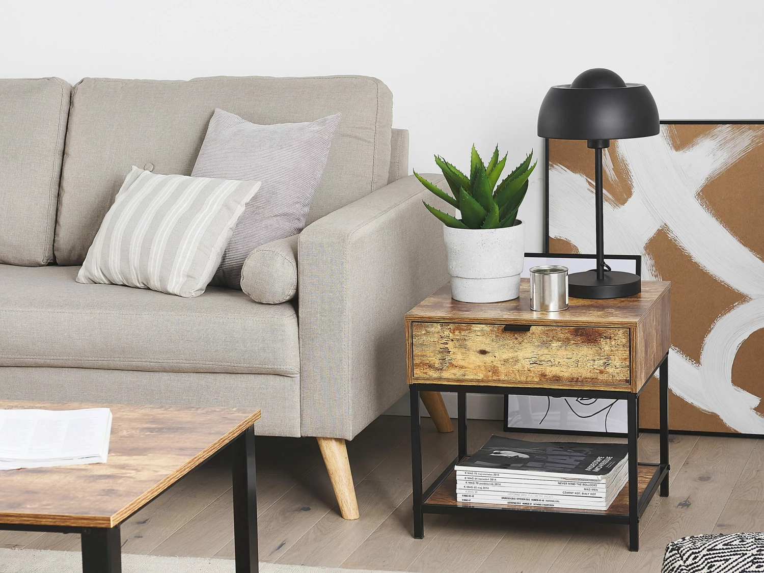 Beistelltisch Dunkler Holzfarbton / Schwarz Rechteckig 45 X 40 Cm BERKLEY – Bild 2