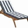 Gartenliege Akazienholz Hellbraun Auflage Marineblau Gestreift Rollbar CESANA