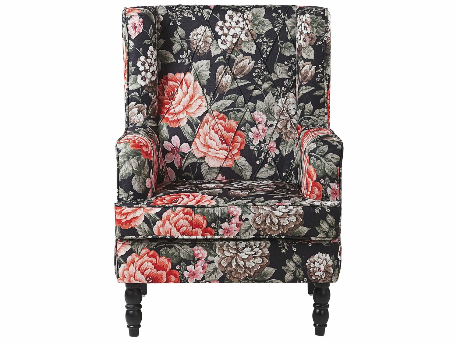 Sessel Polsterbezug Schwarz Blumenmuster Plus Hocker SANDSET – Bild 4