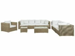 Lounge Set Rattan Hellbraun 8-Sitzer Auflagen Cremeweiß MAESTRO II