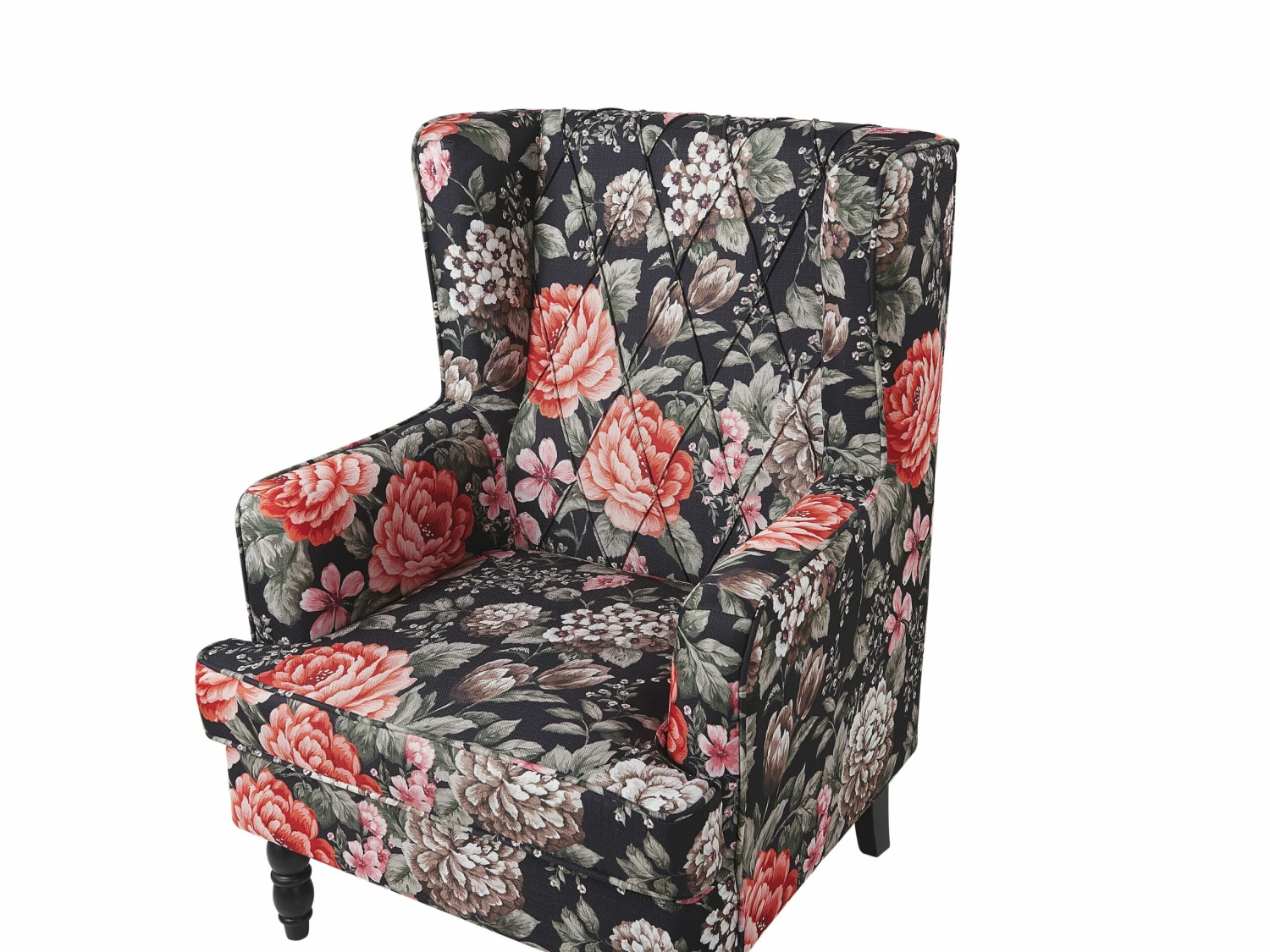 Sessel Polsterbezug Schwarz Blumenmuster Plus Hocker SANDSET – Bild 6