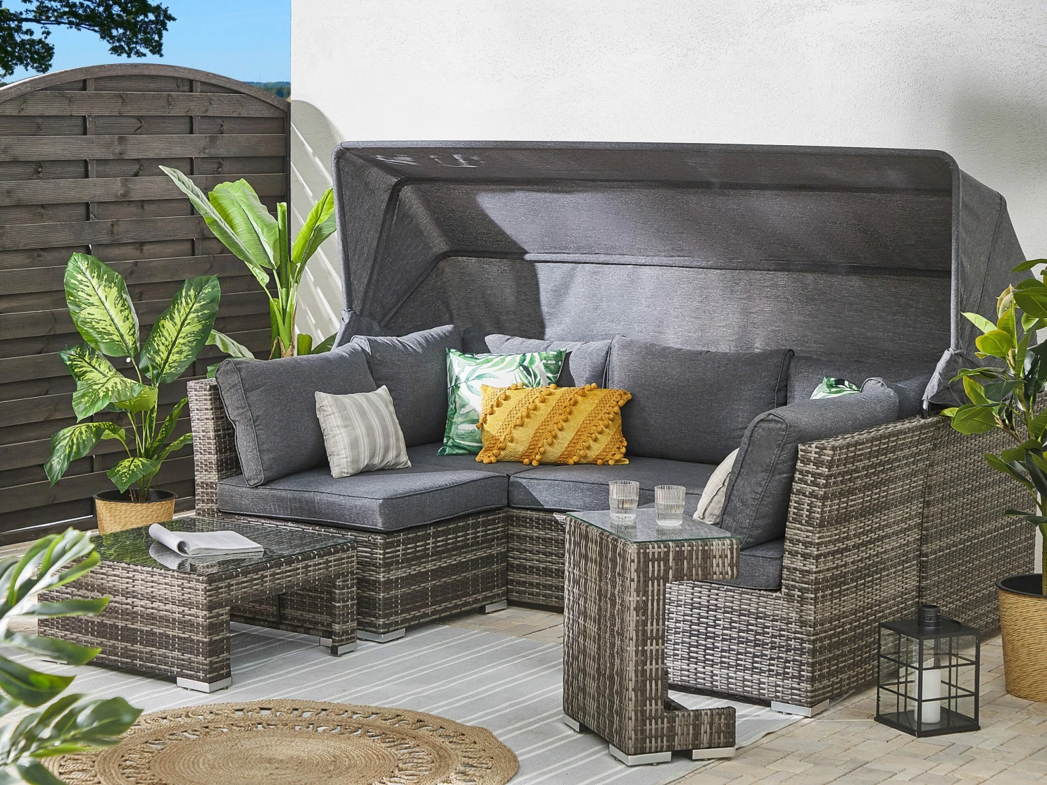 Lounge Set Rattan Braun Auflagen Grau Modular 6-Sitzer CORTE – Bild 6