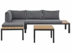 Lounge Set Aluminium Schwarz 4-Sitzer Auflagen Grau PIENZA