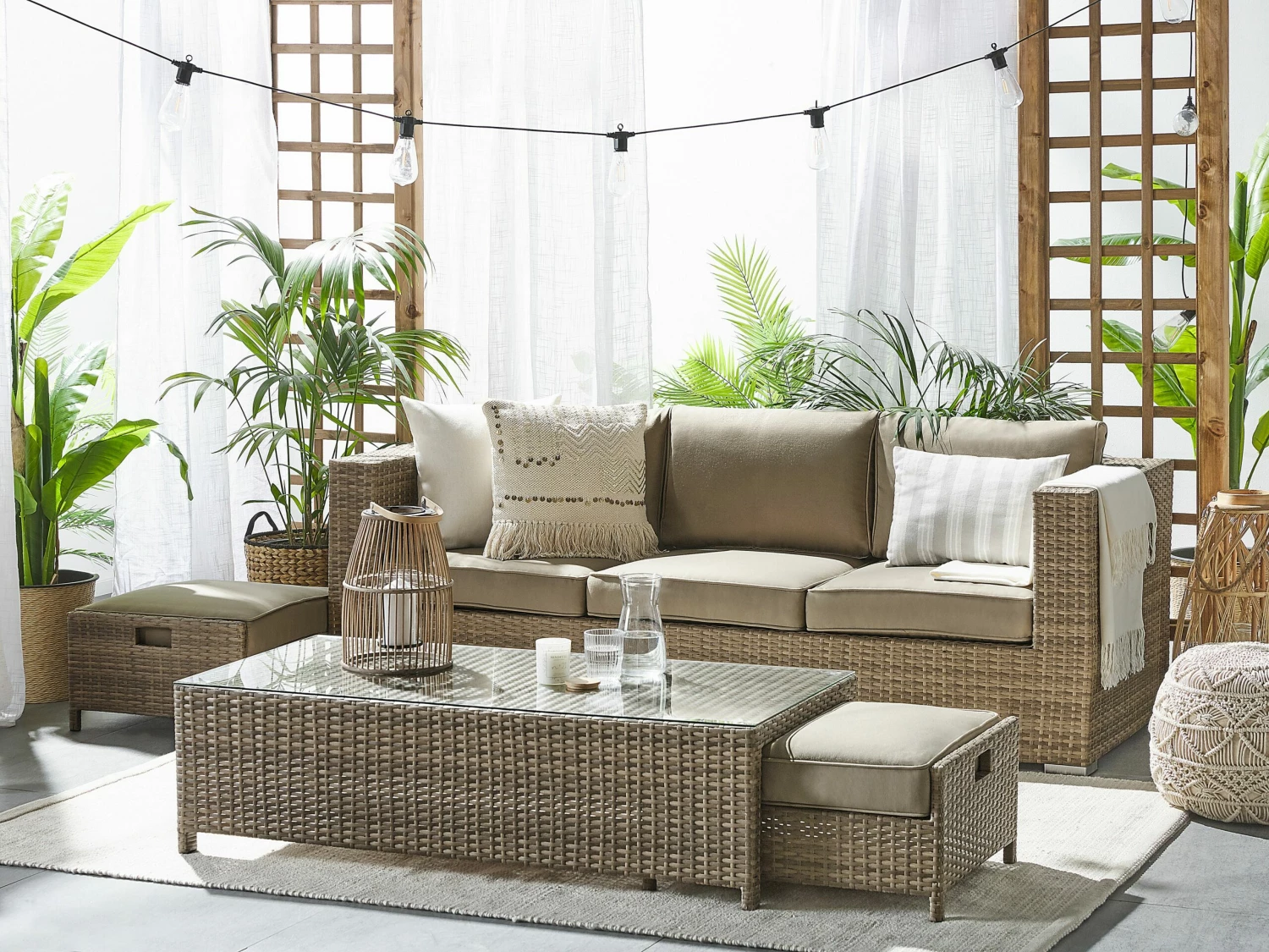 Lounge Set Rattan Braun 5-Sitzer Mit Auflagen BELLUNO – Bild 2