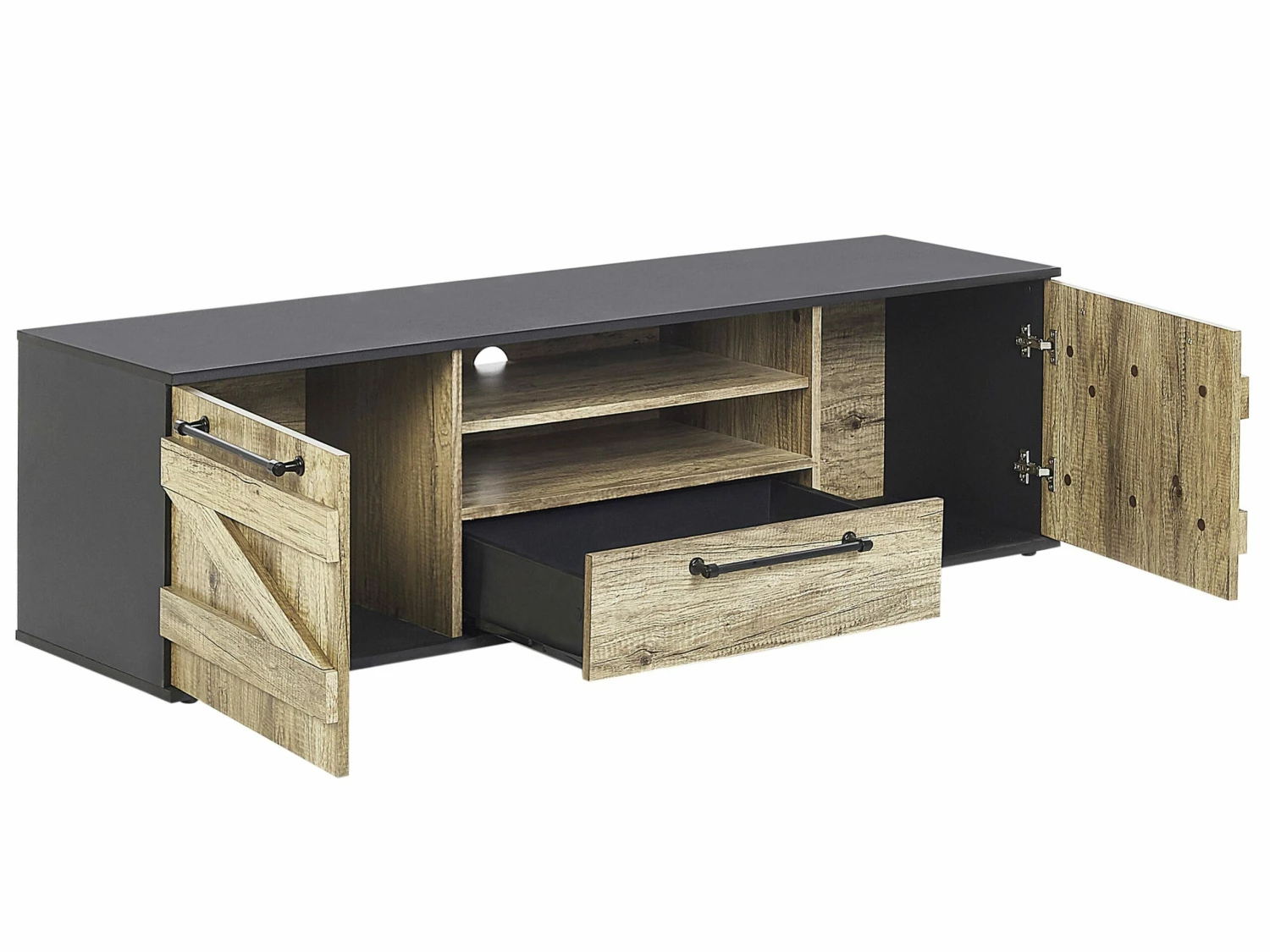 TV-Möbel Heller Holzfarbton / Schwarz 150 X 40 X 43 Cm SALTER – Bild 5