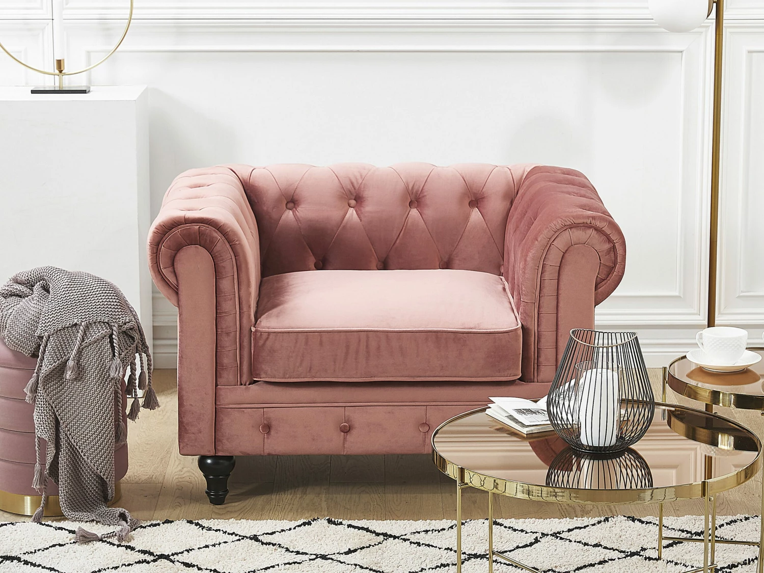 Sessel Samtstoff Rosa Rautenmuster CHESTERFIELD – Bild 2